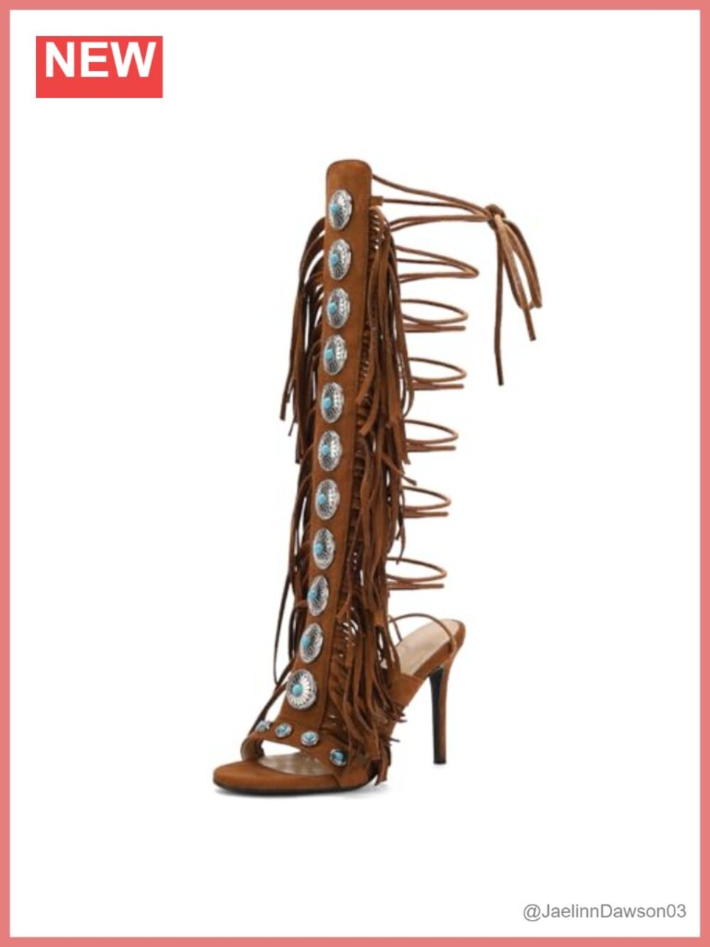 Knee High Stiletto Heels Women Open Toe Suede Fringe Lace Up Strappy Heeled